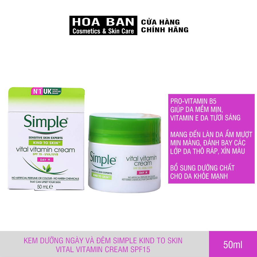 Kem Dưỡng Ngày và Đêm Simple Kind To Skin Vital Vitamin Cream SPF15 50ml