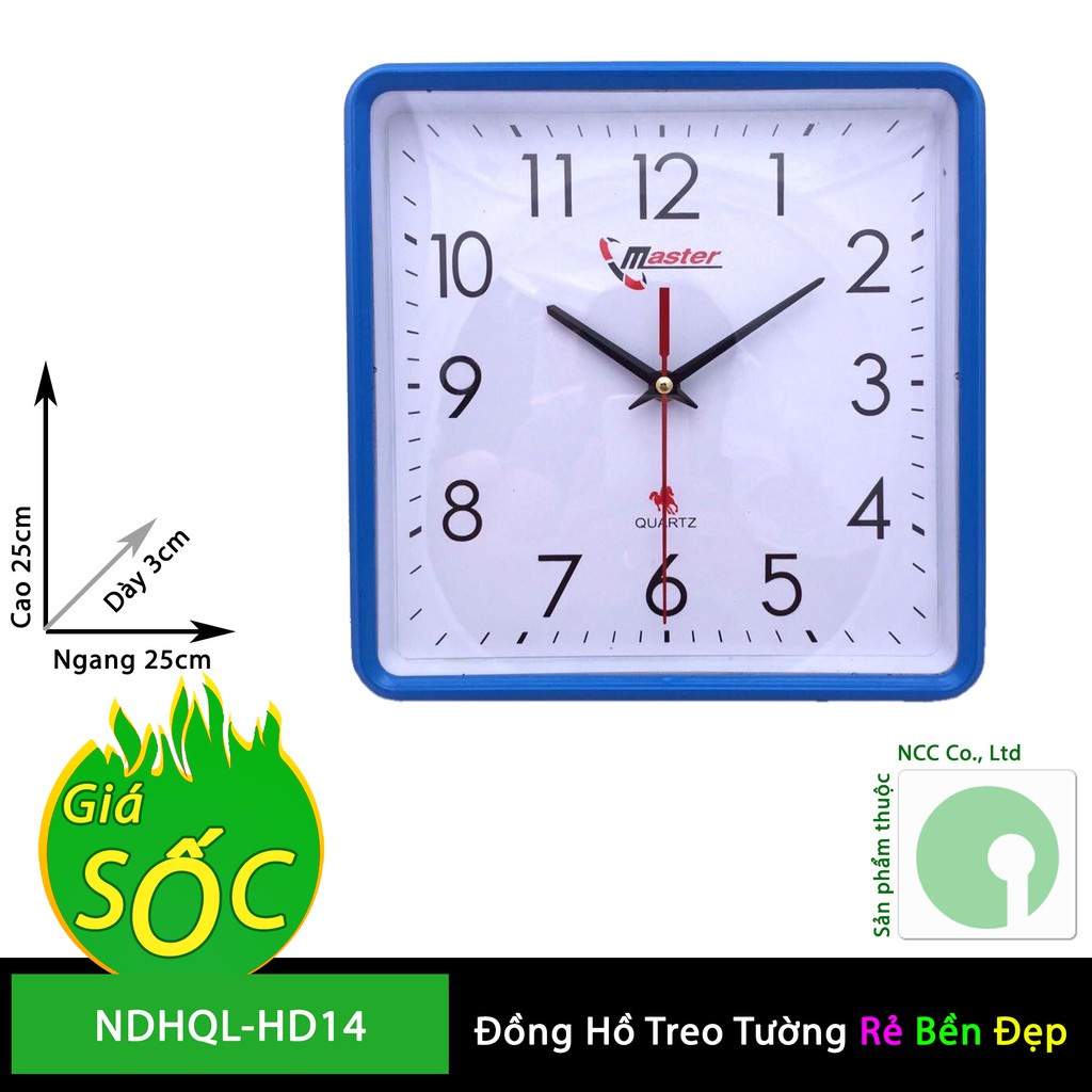 ❒✎Đồng Hồ Treo Tường Ndhql-Hd14 Kim Giật Mặt Vuông Nền Trắng Giá Rẻ