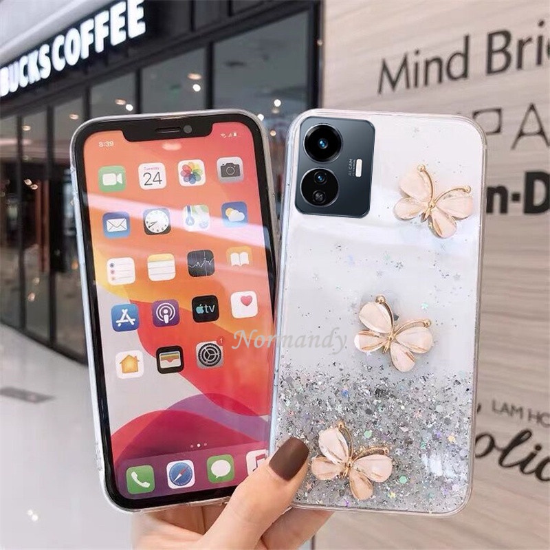 Ốp Điện Thoại TPU Silicone Mềm Trong Suốt Chống Sốc In Hình Bướm 3D Cho VIVO Y02S Y77 Y75 Y55 Y30 T1 Pro 5G 2022