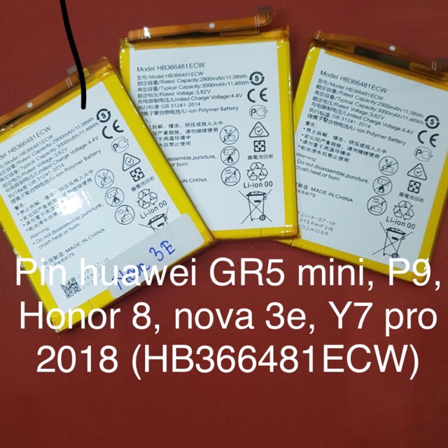 Pin huawei GR5 mini, P9, Honor 8, nova 3e, Y7 pro 2018 (HB366481ECW)