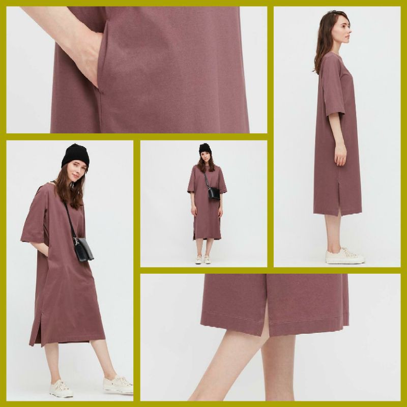🌹🌿❤ Đầm Uniqlo Mercerized Cotton Short-Sleeve Long T Dress