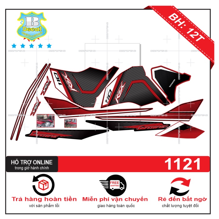 ( Quí khách vui lòng mang ra tiệm cho thợ dán ) Tem wave rsx 2012 đỏ đen