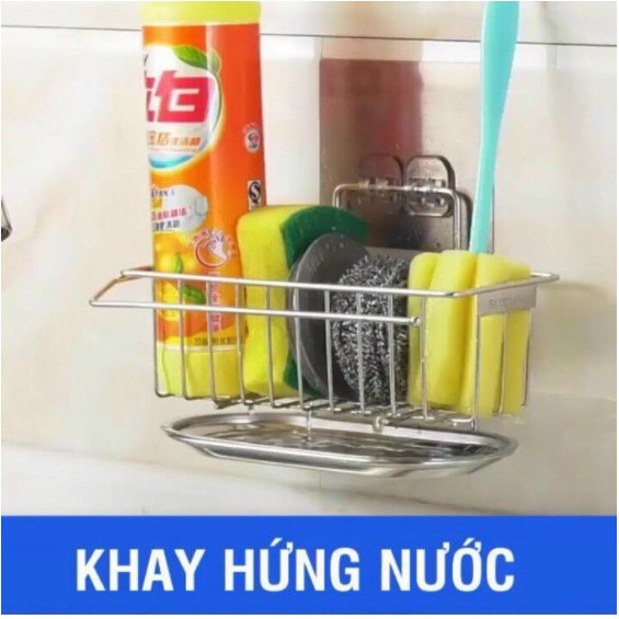 GiáTreo Bồn Rửa Bát ,Kệ Đựng Giẻ Rửa Bát inox Không Rỉ Sáng Bóng Có Khay Hứng Nước Khô Giáo Kèm Miếng Dán Siêu Trắc