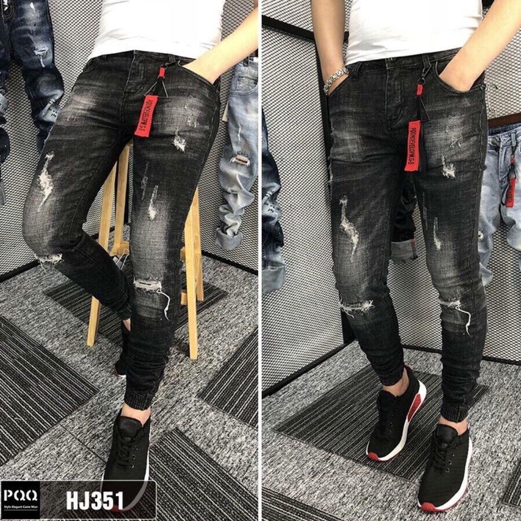 QUẦN JEAN NAM CO GIÃN BO CHÂN JOGGER RÁCH XƯỚC CAO CẤP 77