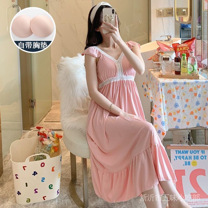 Đầm Ngủ Hai Dây Có Mút Đệm Ngực Phong Cách Mới Thời Trang Mùa Hè