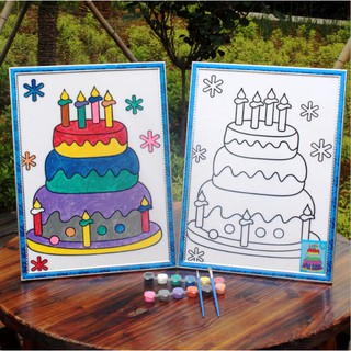Tranh tô màu nước 30x40cm (bộ 12 màu nước + 2 cọ)