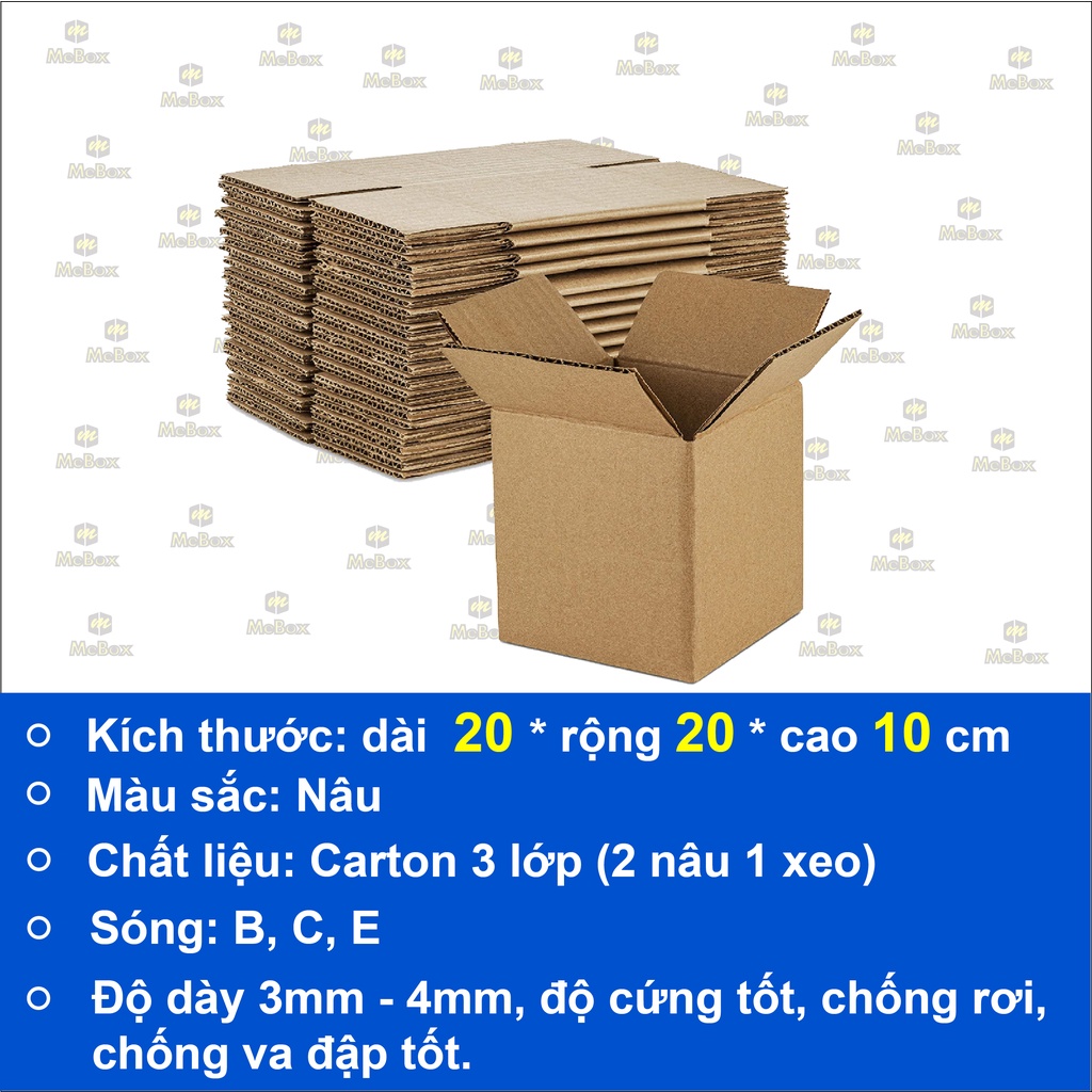 thùng carton 20x20x10 bộ 10 trơn cứng cáp