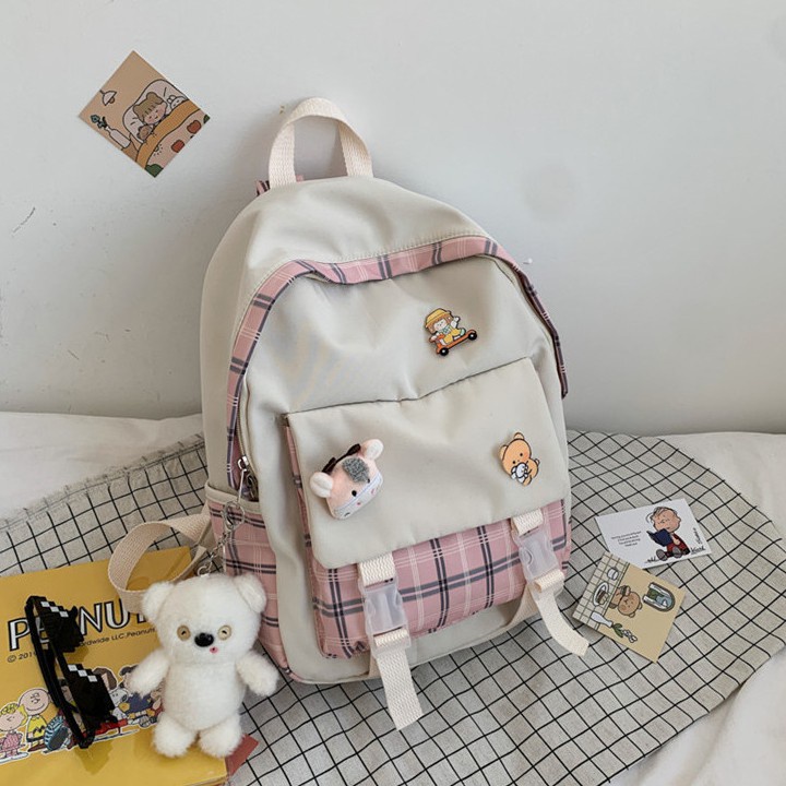 Balo Nữ Sinh Đi Học Chất Liệu Vải Dù Mềm Mịn Chống Nước -Tặng Kèm Phụ Kiện Cute BALO-570