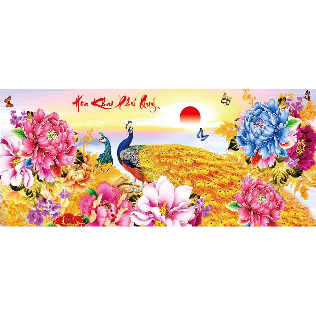 Tranh đính đá hoa khai phú quý