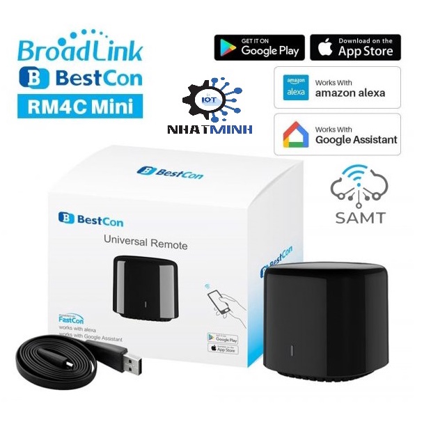 Hỏa Tốc HN-Bộ Điều Khiển Hồng Ngoại BroadLink RM4c Mini BestCon Phiên Bản Quốc Tế 2021 Điều Khiển Điều Hòa Quạt Tivi