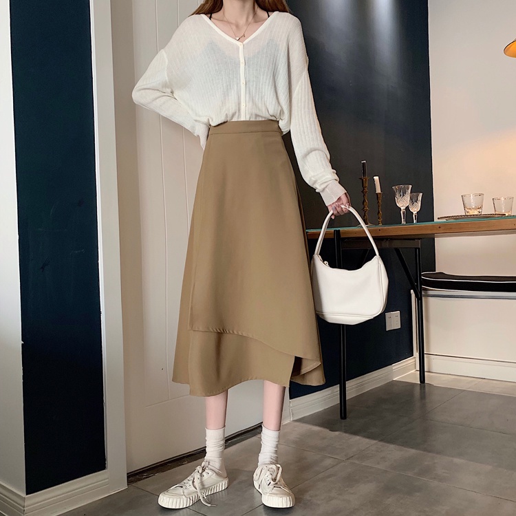 Chân váy dài chân váy chữ A tà lệch FIRST DATE phong cách Hàn Quốc mùa thu đông