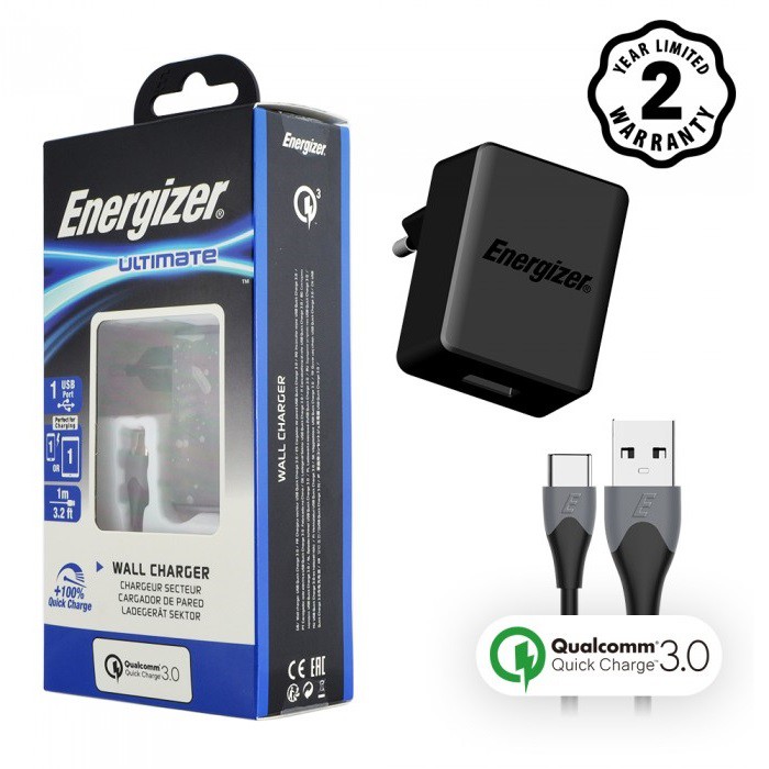 Sạc Energizer Quick Charge Qualcomm 3.0 18W kèm cáp USB Type-C - AC1Q3EUUC23