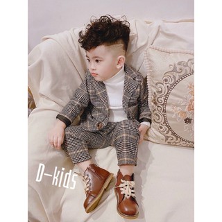 Bộ vest comple bé trai kẻ nâu tây