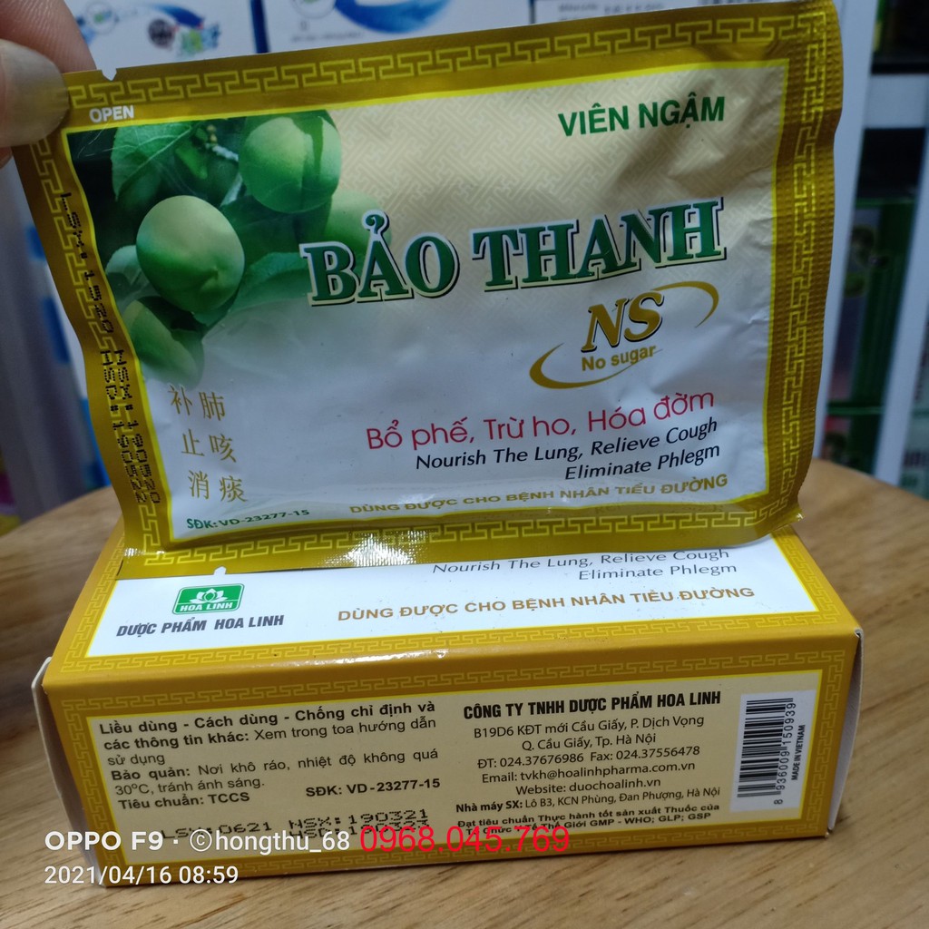 Viên ngậm BẢO THANH không đường hộp 20 viên