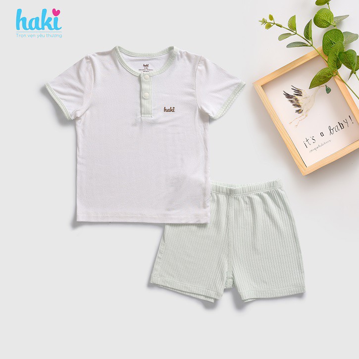 [VNXK] Bộ quần áo cộc tay cho bé Haki vải sợi tre cao cấp BB023 - Bộ quần áo hè cho bé trai bé gái bé sơ sinh