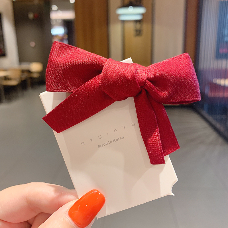 Kẹp Tóc / Dây Buộc Tóc Hình Nơ Vải Satin Phong Cách Hàn Quốc