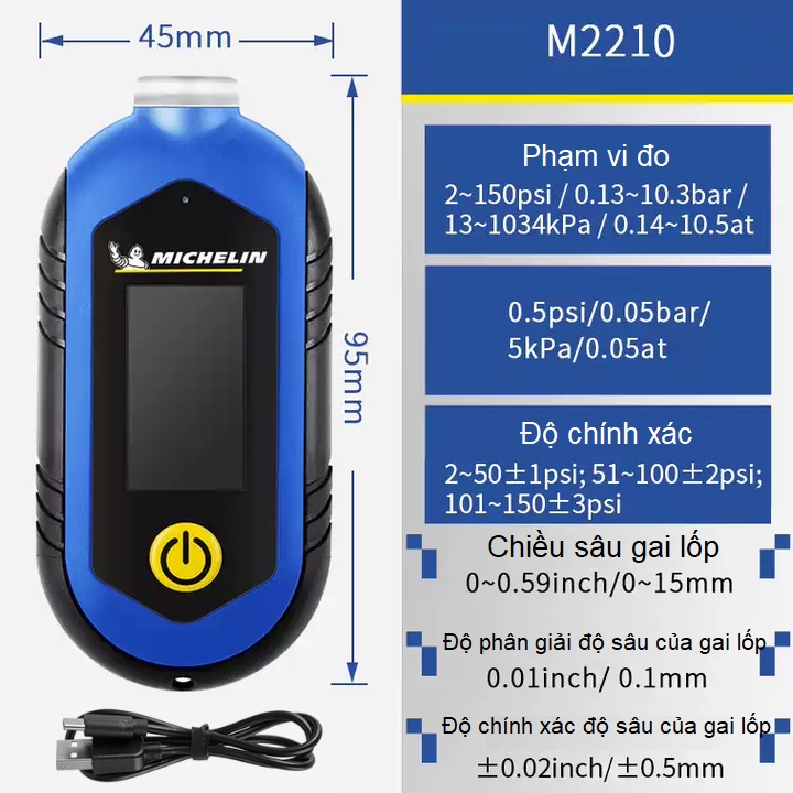 Đồng hồ đo áp suất lốp điện tử Michelin M2209  hoặc M2210 - BẢO HÀNH 12 THÁNG