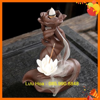 Thác Khói Trầm Hương Hình Bàn Tay Phật - Tặng kèm hoa sen dùng tĩnh tâm, thiền định, cầu bình an .