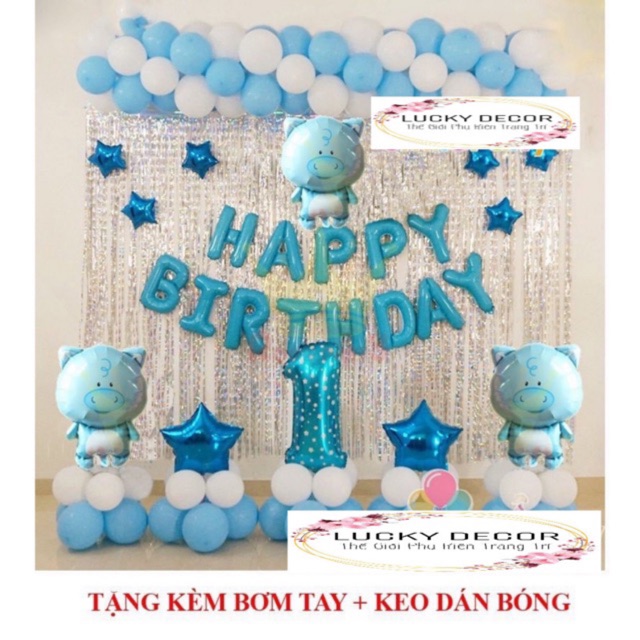 Set Trang Trí Sinh Nhật Cho Bé HEO/LỢN (Kèm bơm+băng keo dính bóng +rèm)