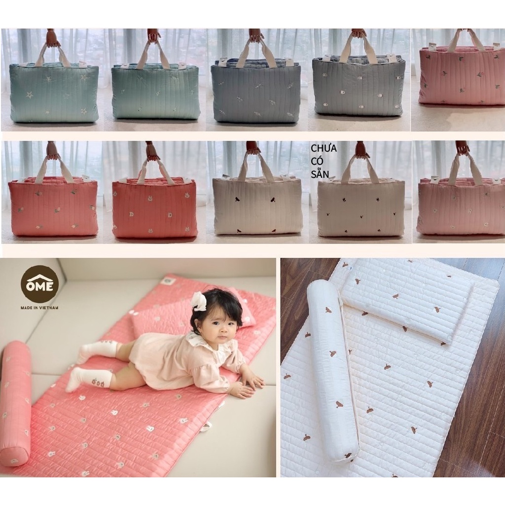 Đệm Ngủ Gấp Gọn Thêu Tay Ome  3in1 Đa Chức Năng Tiện Lợi  Size 65x125cm