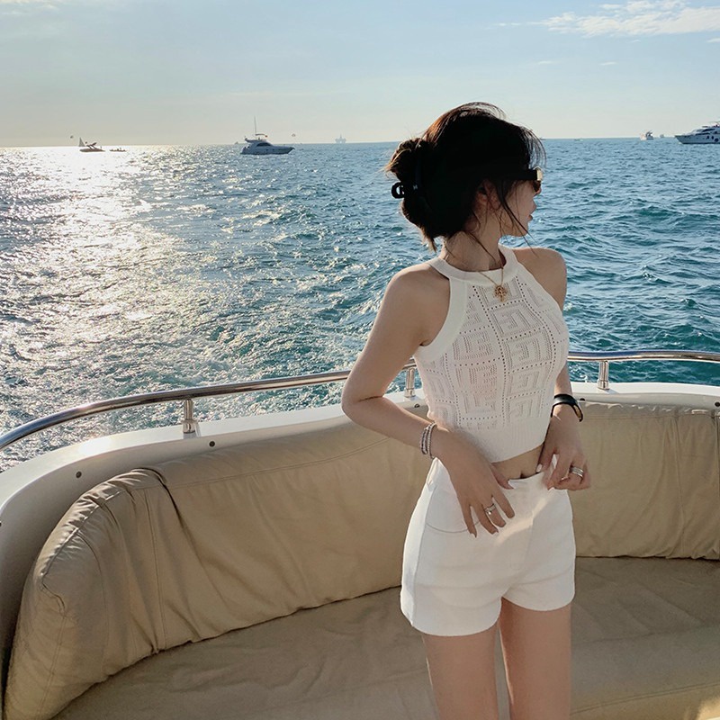 Áo hai dây ZHELIHANGFEI dệt kim ba chiều khoét rỗng gợi cảm