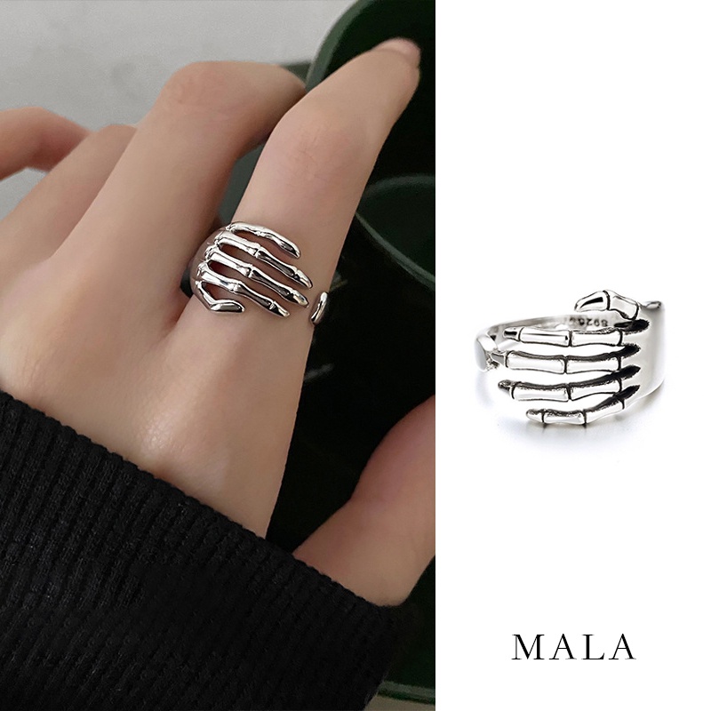 Nhẫn MAYEBE LAVEND hình xương bàn tay thời trang hiphop cổ điển có thể điều chỉnh kích cỡ