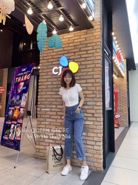 Quần baggy jeans cạp cao hai nút đôi túi mổ kèm ảnh thật | BigBuy360 - bigbuy360.vn