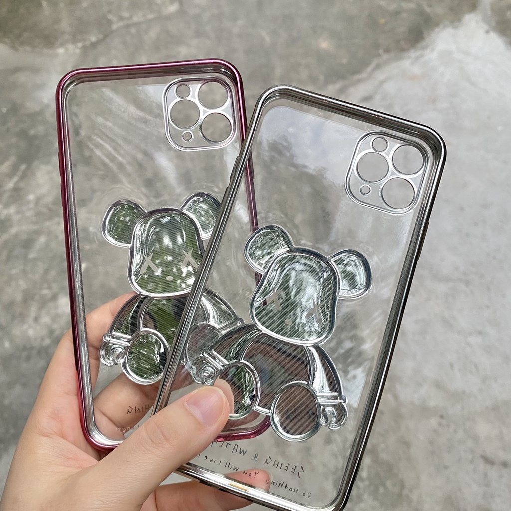 Ốp Iphone Gấu Bearbrick viền xi Hồng Tím 6/6plus/6s/6splus/7/7plus/8/8plus/x/xr/xs/Xsmax11/12/13/14/pro/max/promax/plus