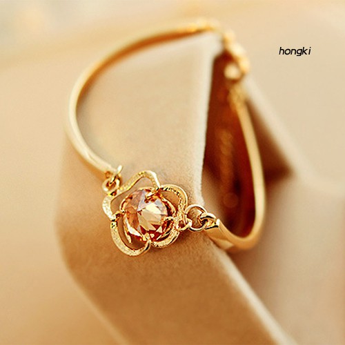 Vòng tay nữ mạ vàng mặt hình hoa hồng đính đá thời trang