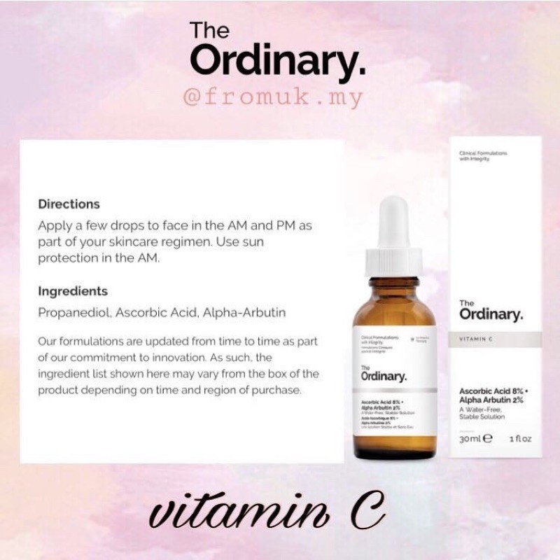 Serum dưỡng trắng, giảm thâm nám The Ordinary Ascorbic Acid 8% + Alpha Arbutin 2% 30ml - The Ordinary