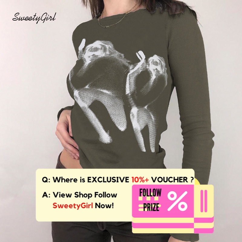 Áo Thun Tay Dài Cổ Tròn Dáng Ôm In Họa Tiết Thời Trang 2022 Dành Cho Nữ