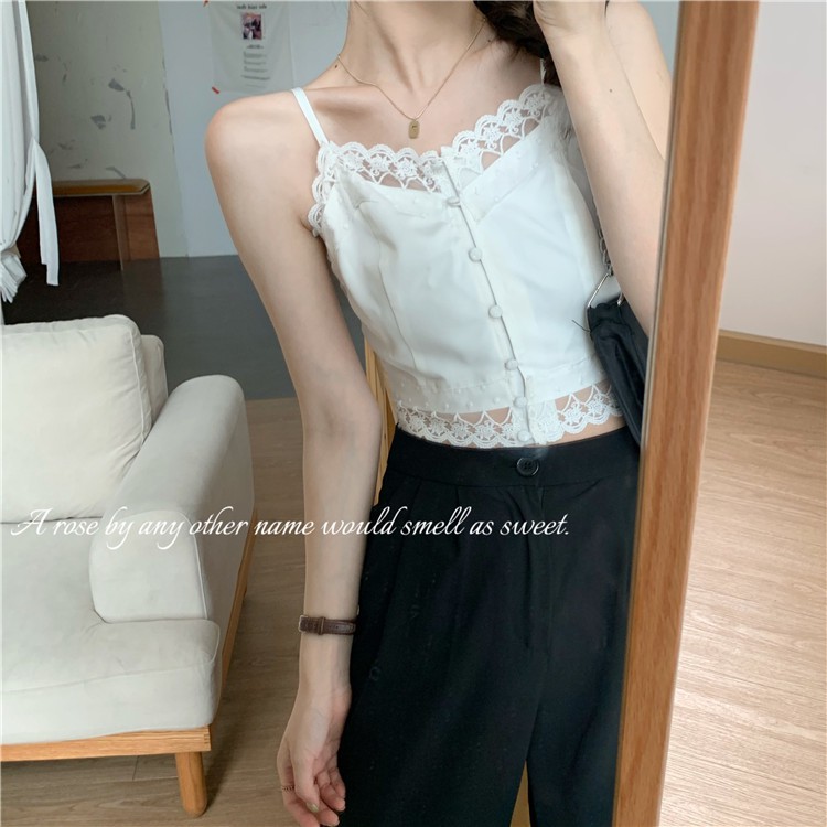 Áo Hai Dây Phối Ren Trắng Xinh Xắn Sành Điệu Cho Nữ