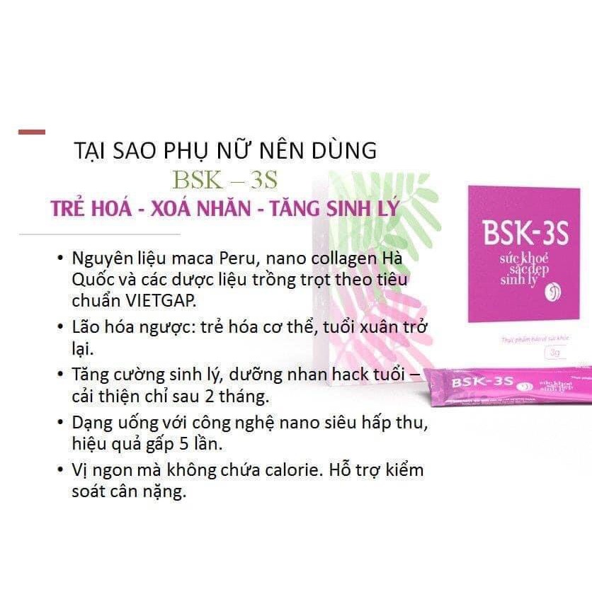 BSK-3S bổ sung tinh chất chống lão hóa và tăng cường sinh lý sắc đẹp nữ hộp 20 gói - HEALTH PHARMACY
