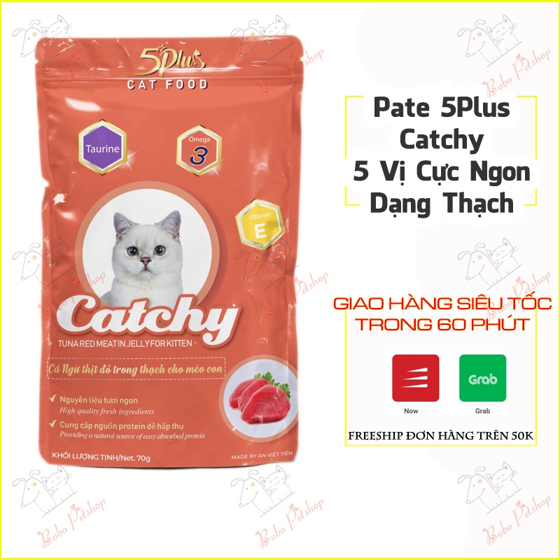 Thức Ăn Cho Mèo Pate Mèo 5Plus CATCHY Cá Ngừ Trong Thạch Dành Cho Mèo Con Bổ Sung Dưỡng Chất - Bobo Pet Shop Hà Nội