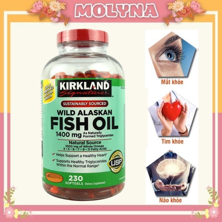 Dầu cá Omega 3 Kirkland Signature Wild Alaskan Fish Oil 1400mg Giúp sáng mắt bảo vệ tim mạch Hộp 230 viên MOLYNA