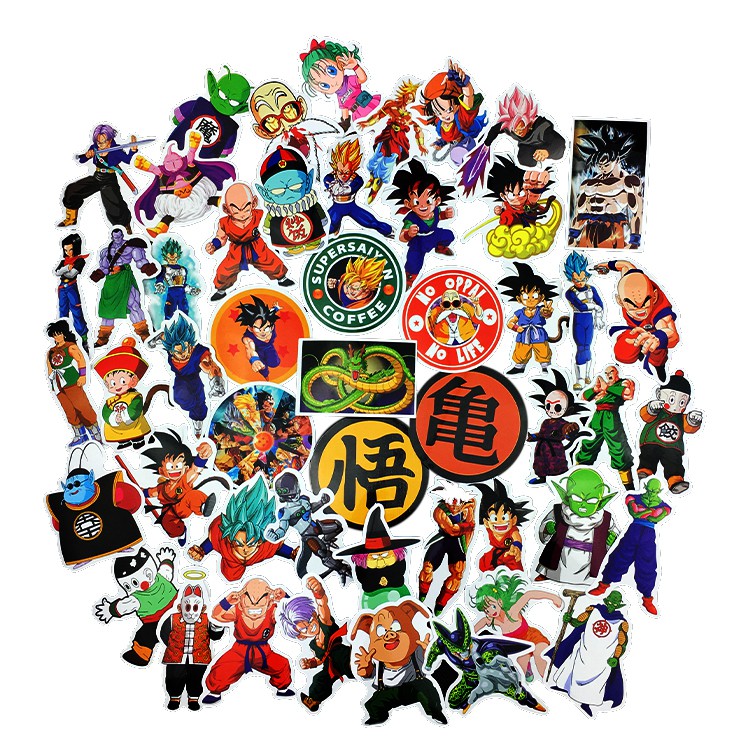 Bộ 50 Miếng Dán Hình Dragon Ball Z Super Saiyan Goku Trang Trí Ván Trượt / Laptop