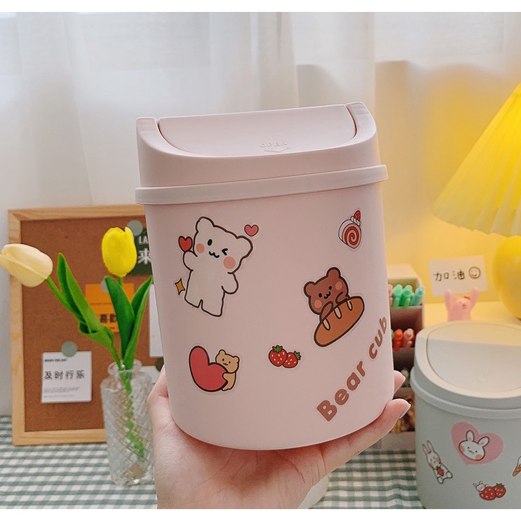 Thùng Rác mini để bàn có nắp cute dễ thương Gấu Thỏ House 560