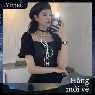 Women's short-sleeved square neck skirt with seamless A-line skirt Hong Kong style New summer women's clothing