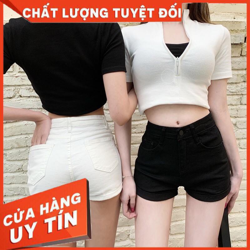 QUẦN SHORT JEANS TRẮNG/ĐEN CO GIÃN LƯNG CAO- hình thật sp