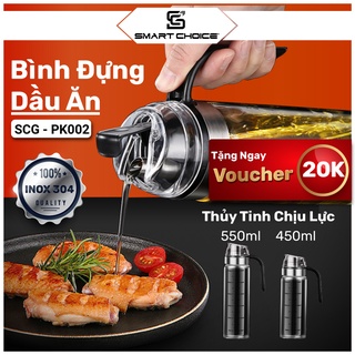 Bình đựng dầu ăn SMARTCHOICE thủy tinh có nắp mở tự động, Chai đựng dầu ăn, nước mắm, dầu dấm có tay cầm tiện lợi