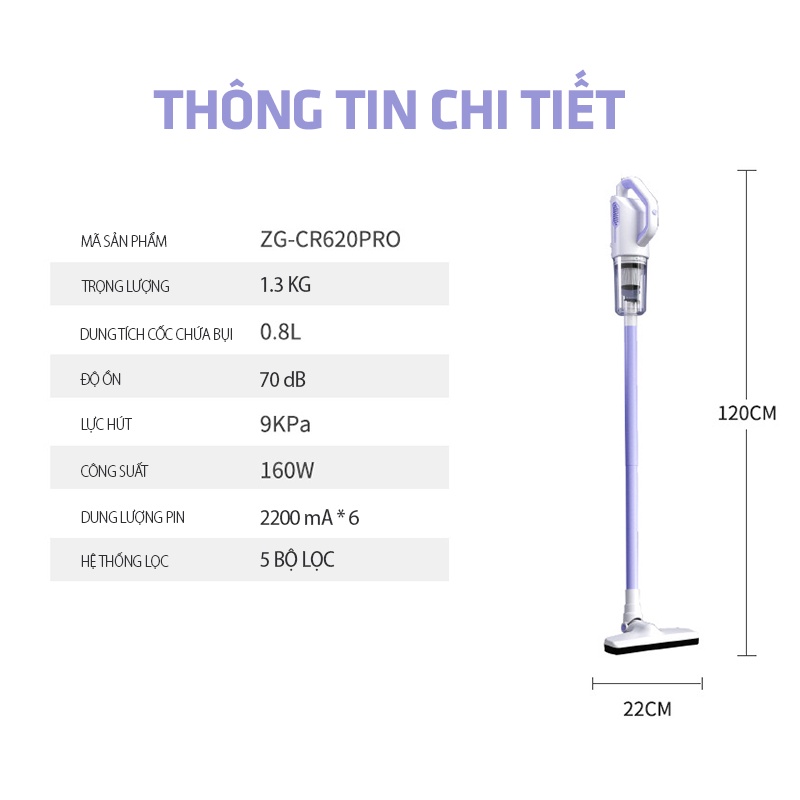 Máy hút bụi Việt Star Quốc Tế ZG-CR620PRO công suất mạnh, lực hút 9000pa bộ lọc HEPA cao cấp , bảo hành 12 tháng