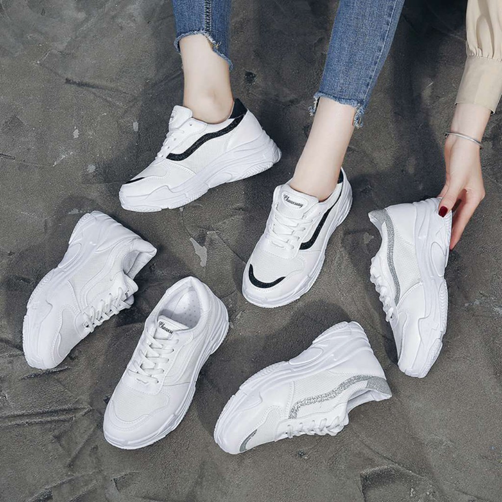 Giày sneaker nữ trắng viền trắng cá tính thể thao (mã 1231)