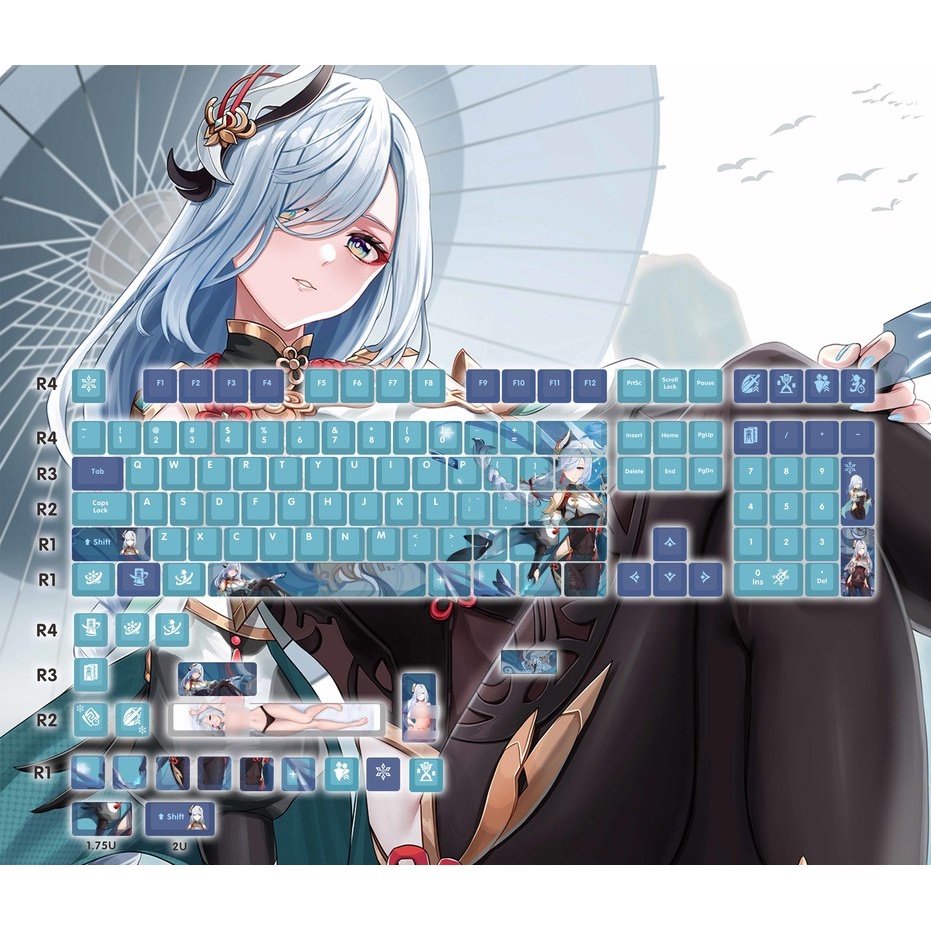 Shenhe Keycap Cherry Hồ sơ Genshin Impact Anime PBT Dye Sub Bàn phím cơ học Keycap