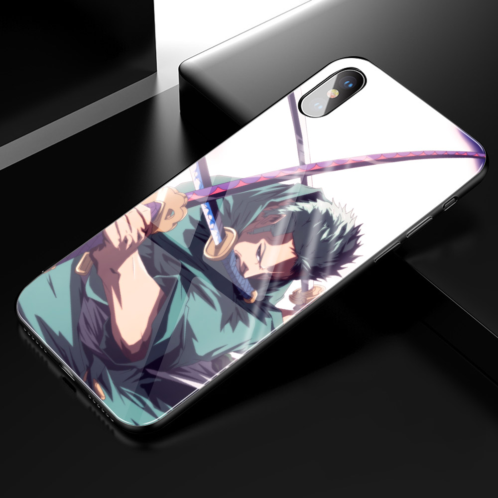 Ốp điện thoại kính cường lực hình anime One Piece cho Iphone 6 6s 7 8 Plus X Xr Xs Max 11 Pro Max