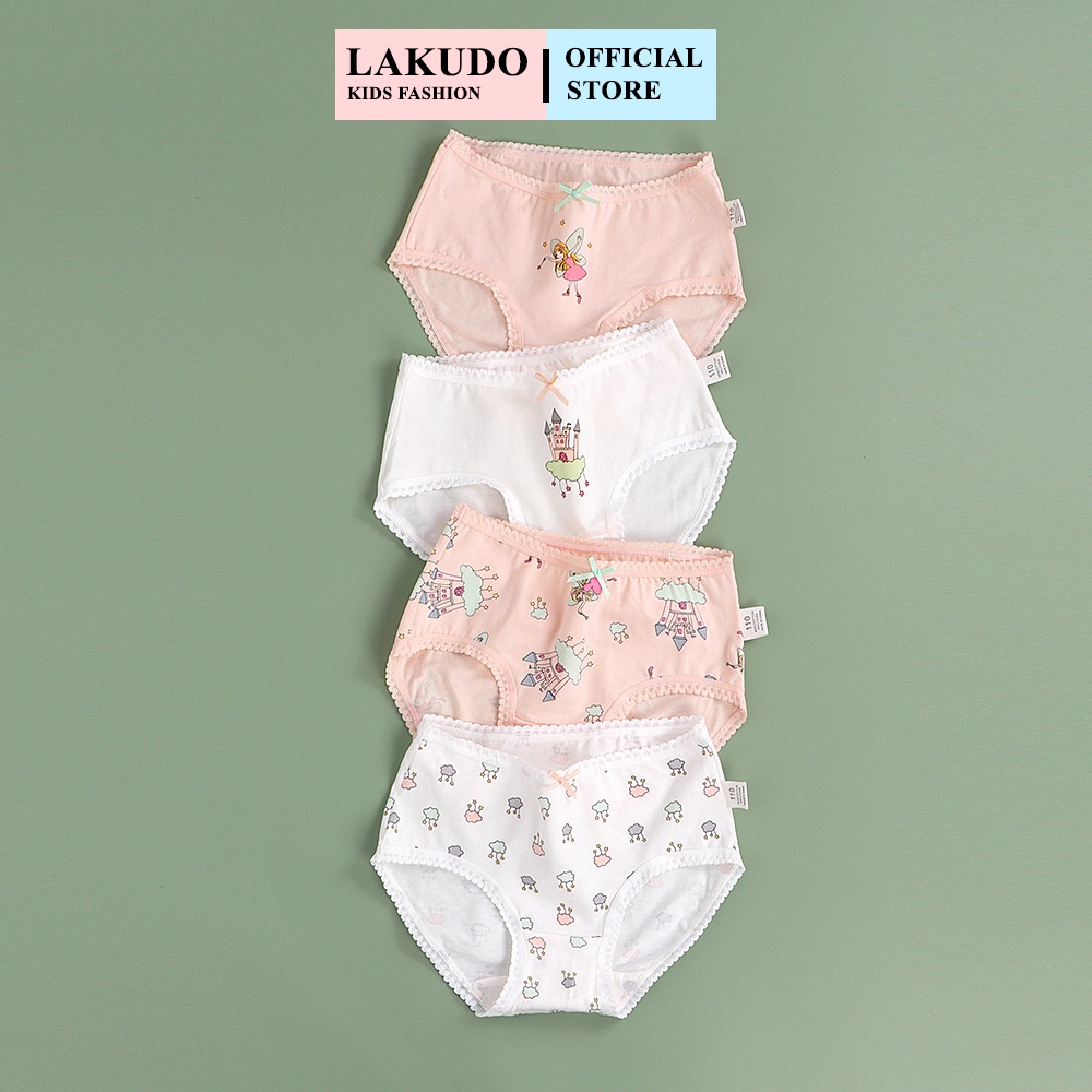 Set 4 quần chip tam giác bé gái LAKUDO quần lót trẻ em cotton cao cấp phong cách Hàn Quốc