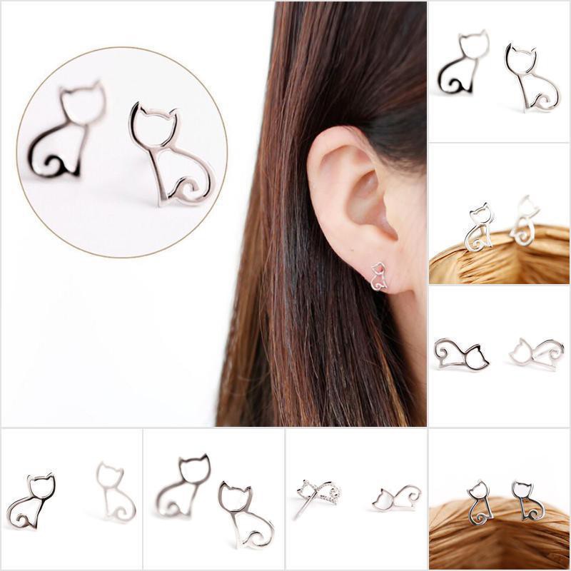 Bông Tai Mạ Bạc Hình Mèo Mặt Cười Dễ Thương