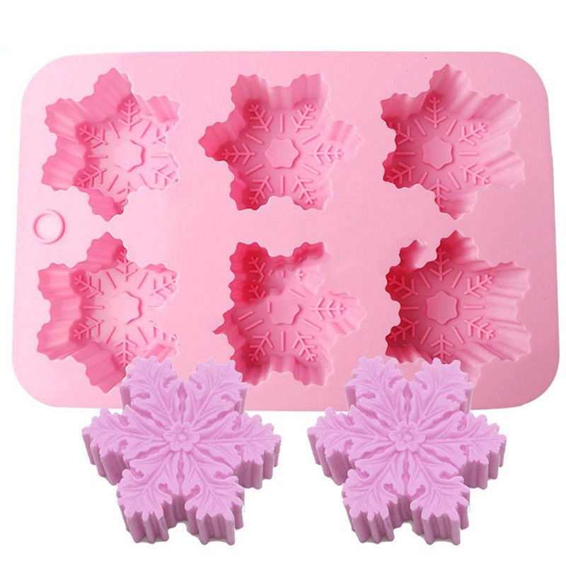 Khuôn silicon hình hoa tuyết 6 ô cỡ 25.5*17.5cm dùng làm xà phòng