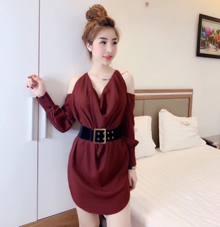 đầm cổ đổ tay dài