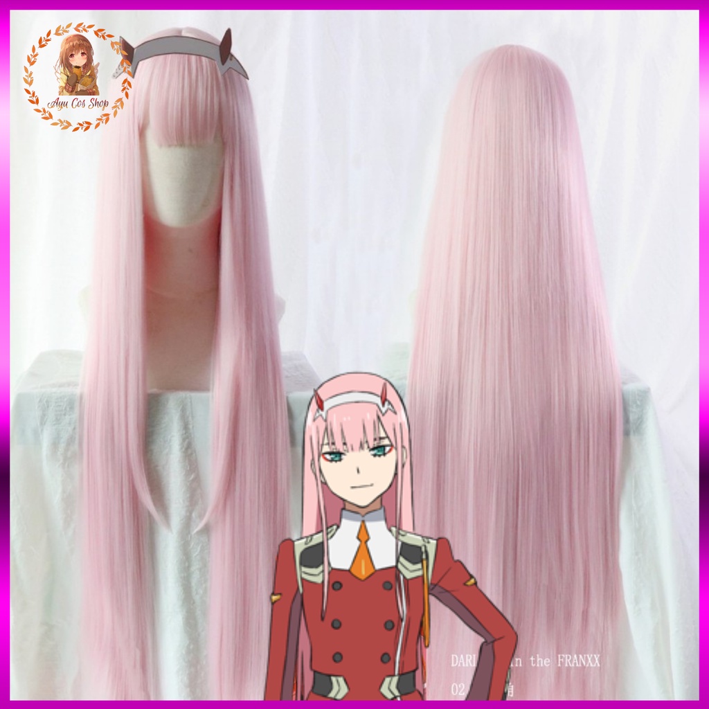 Wig/tóc giả cosplay Zero Two 02 002 darling in the franxx màu hồng nhạt 100cm