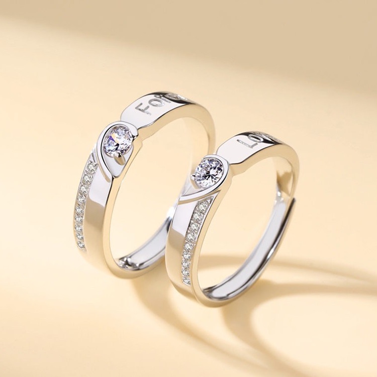Set 2 Nhẫn Đính Đá Hình Trái Tim Thời Trang Cho Nữ